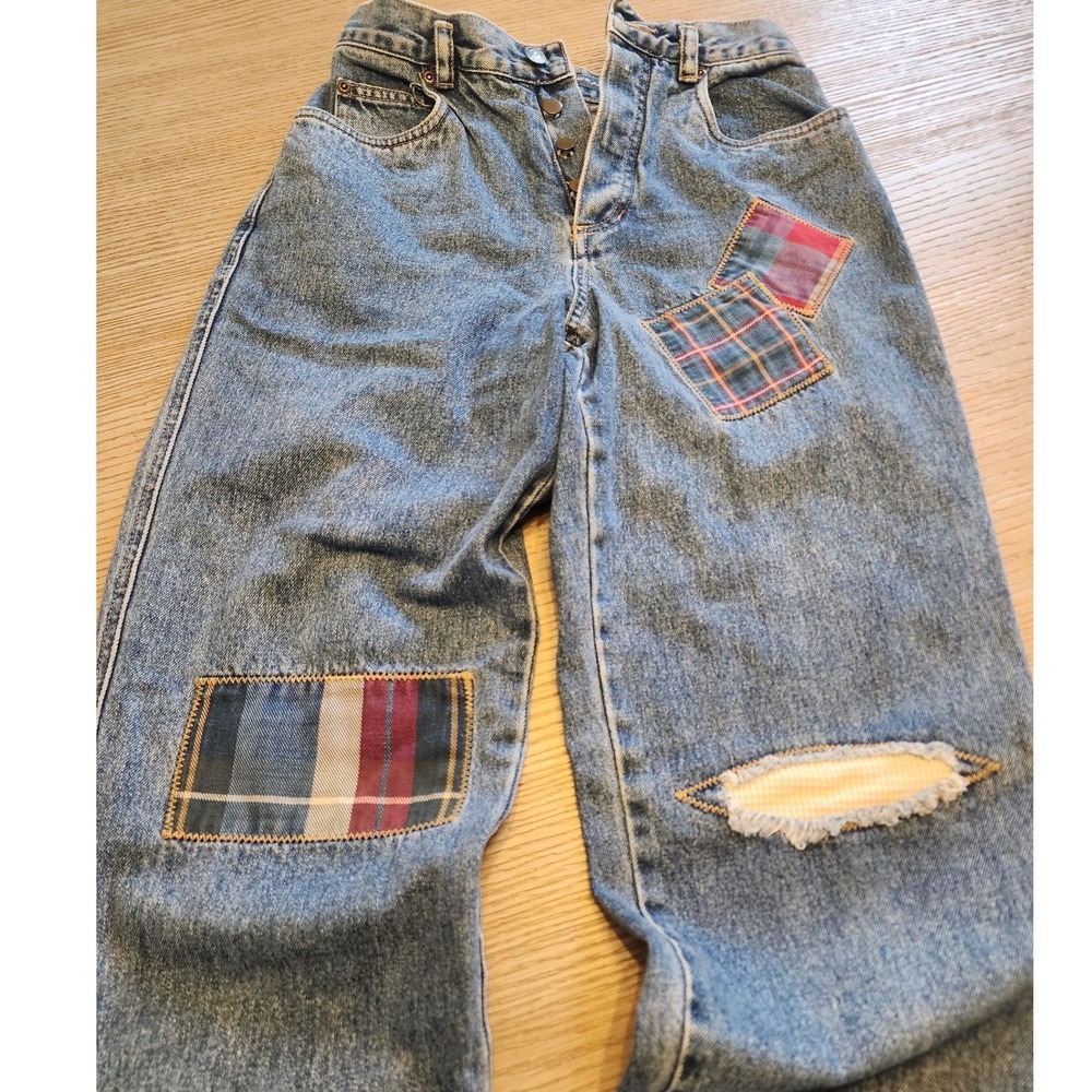 VTG 90s Claiborne Lizwear Patchwork Mom Jeans Plaid Denim. Y2K-era cottagecore